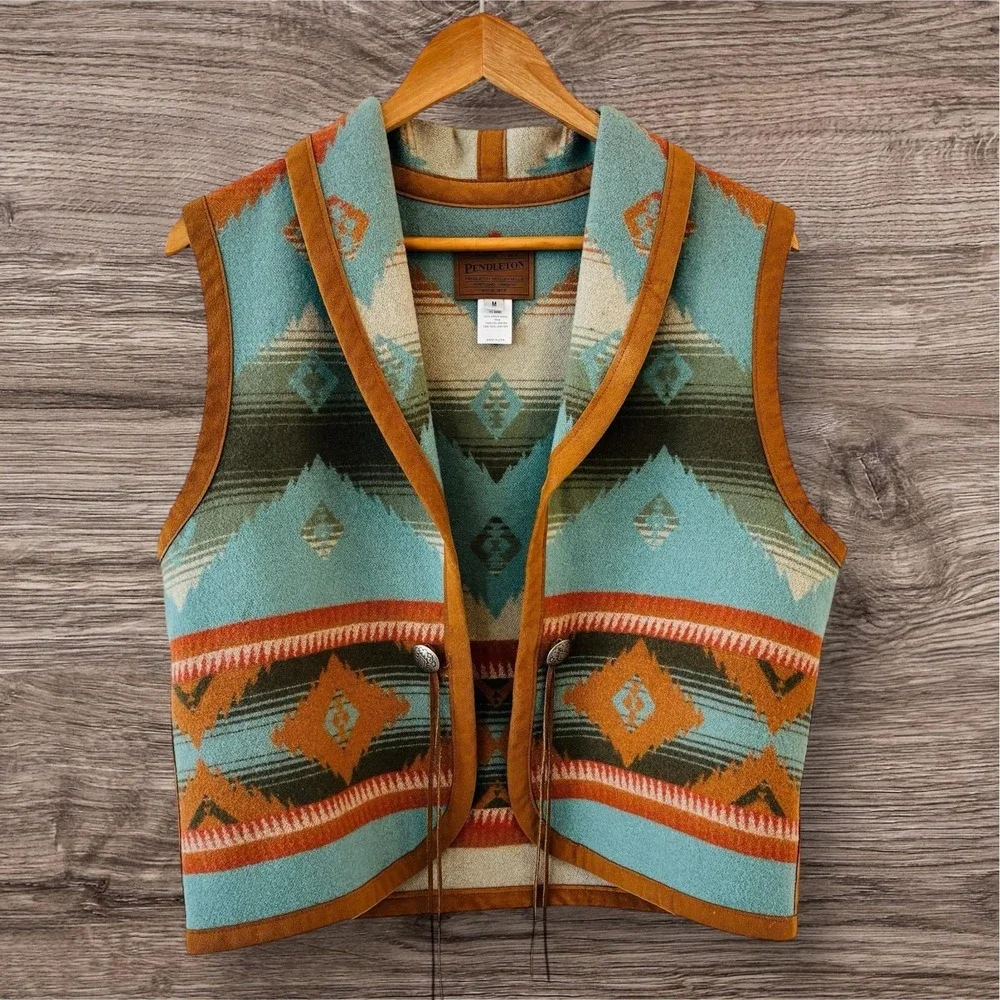 Pendleton Wool Southwestern Blanket Vest Womens Size M Santa Fe Boho Western - Picture 1 of 8